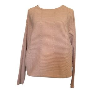 Tahari Camel Tan Ribbed Dolman Sleeve Sweater Medium Viscose Blend Oversized
